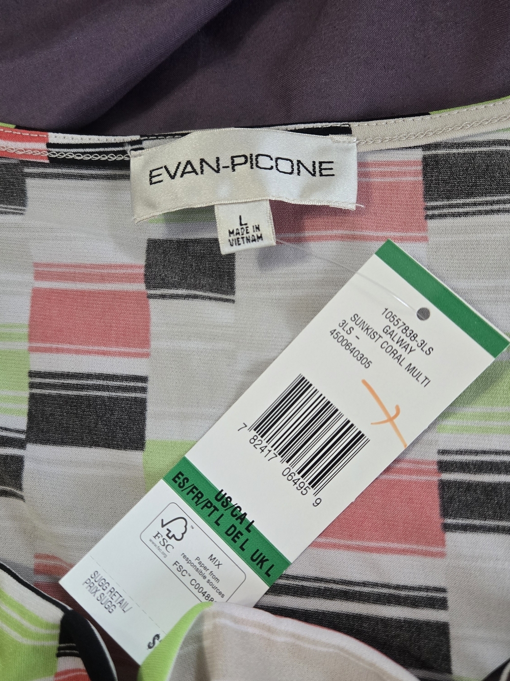Evan Picone Striped Sleeveless Top in Coral, Lime & Black - Picture 3 of 3